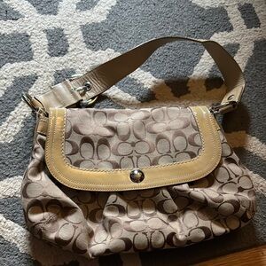 Coach Brown and Tan Shoulder Bag with Elegant Gold Hardware